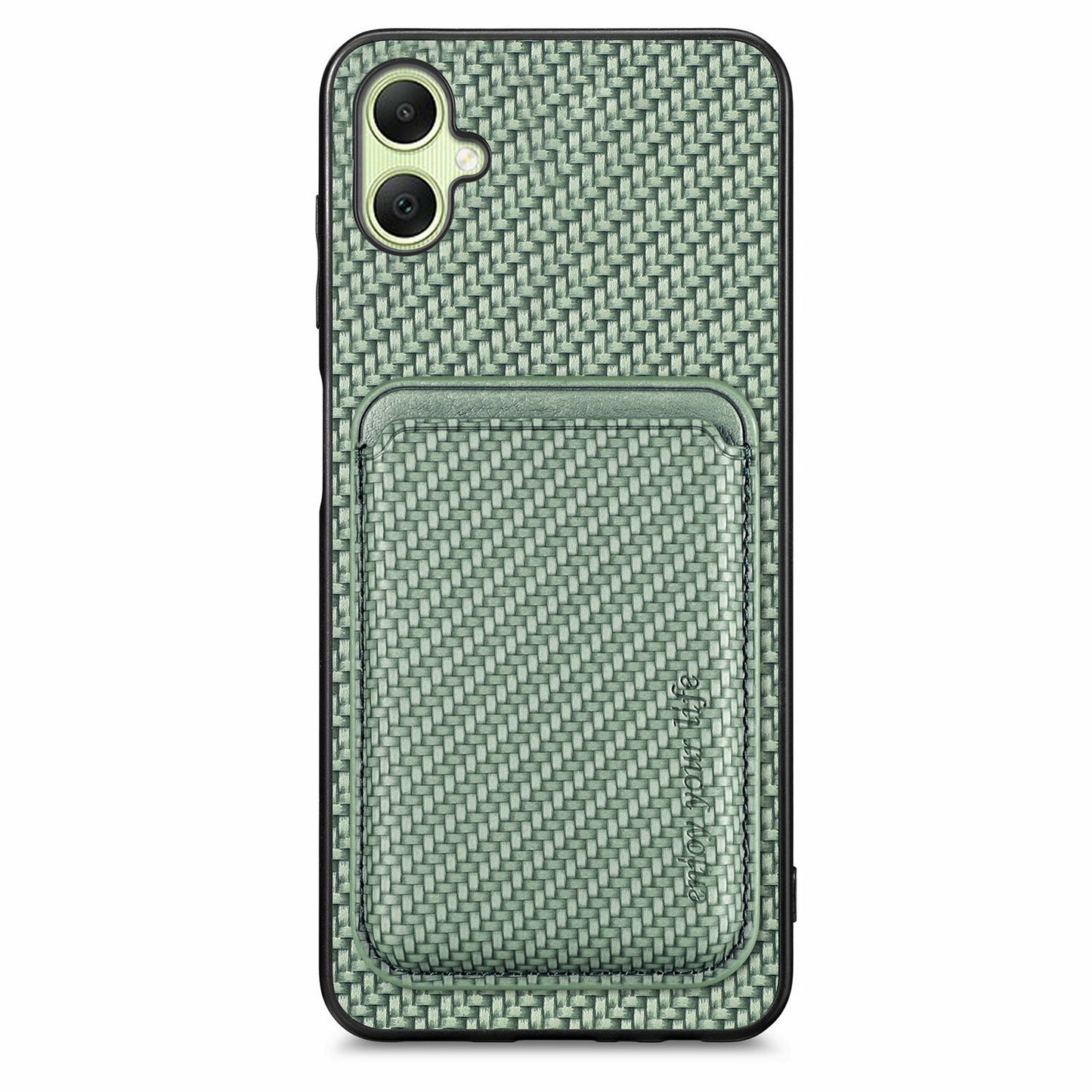 For Samsung Galaxy A06 Case Carbon Fiber Leather Back Cover with Detachable Card Bag - Green