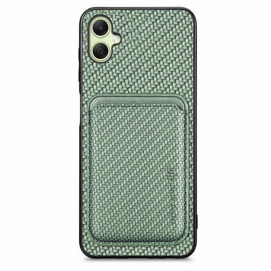 For Samsung Galaxy A06 Case Carbon Fiber Leather Back Cover with Detachable Card Bag - Green