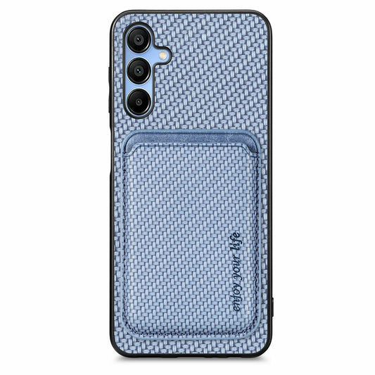 For Samsung Galaxy A16 4G / 5G Case Carbon Fiber Leather Back Cover with Detachable Card Bag - Blue