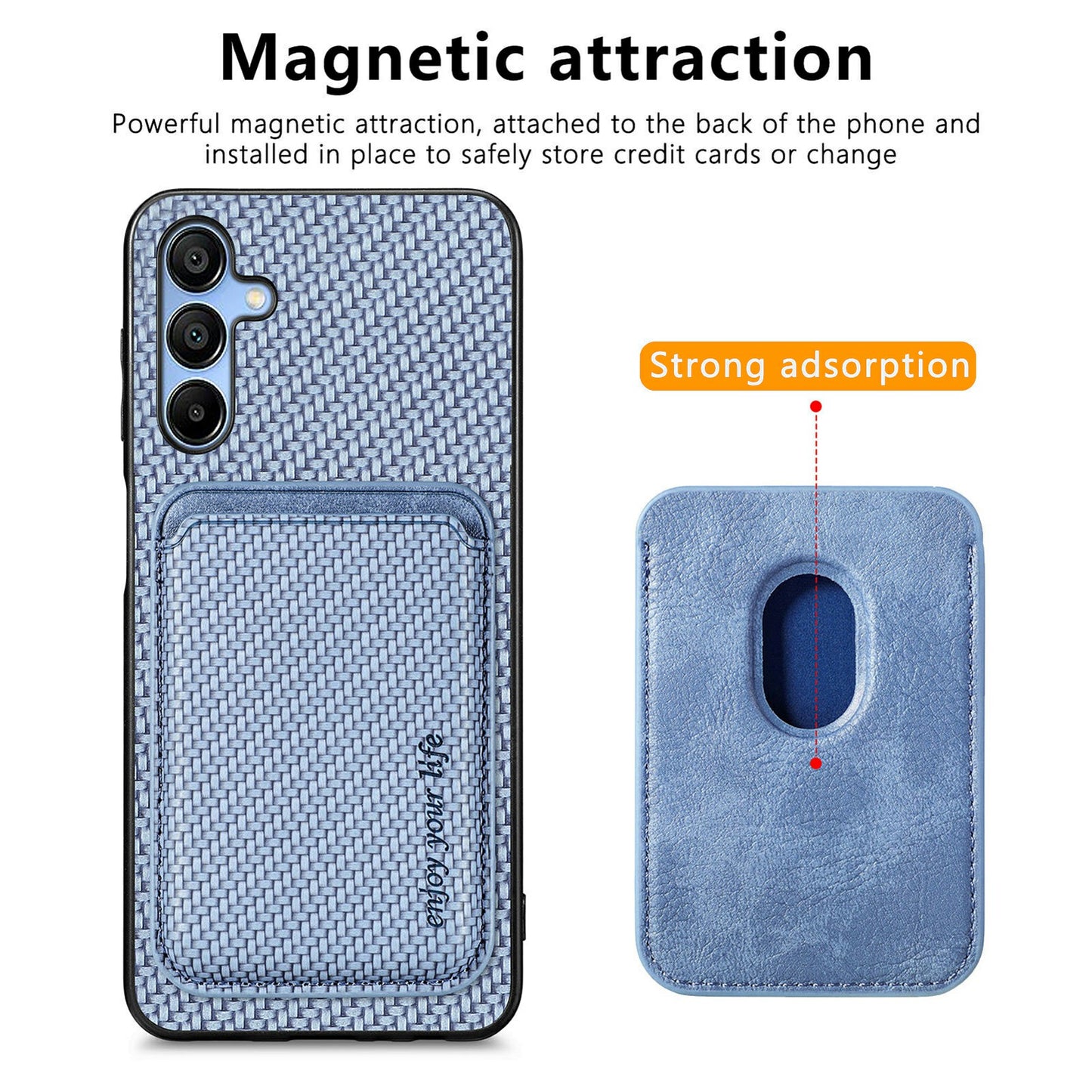For Samsung Galaxy A16 4G / 5G Case Carbon Fiber Leather Back Cover with Detachable Card Bag - Blue