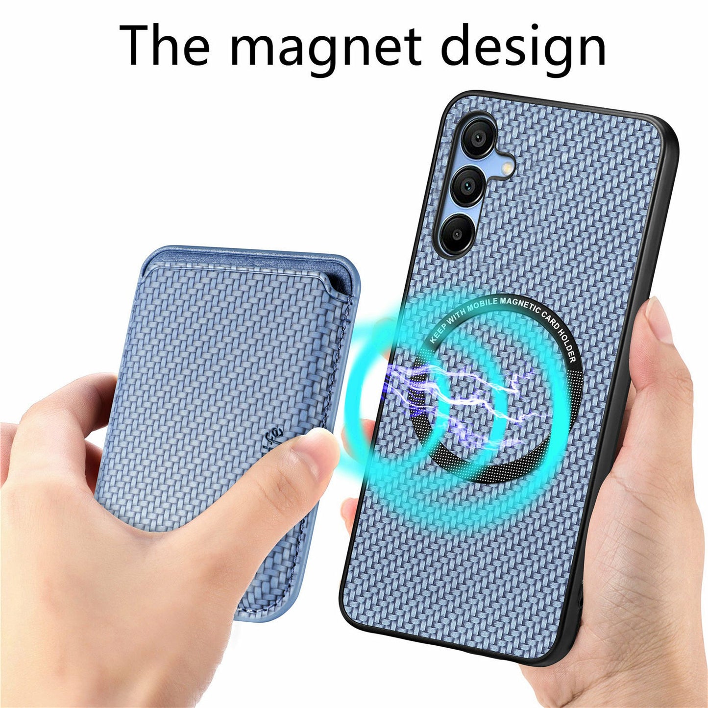 For Samsung Galaxy A16 4G / 5G Case Carbon Fiber Leather Back Cover with Detachable Card Bag - Blue