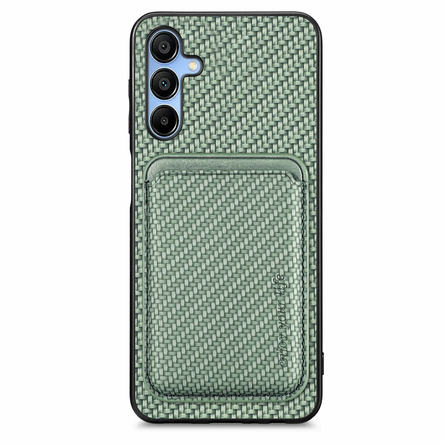 For Samsung Galaxy A16 4G / 5G Case Carbon Fiber Leather Back Cover with Detachable Card Bag - Green