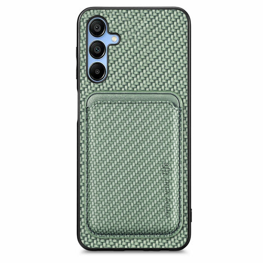 For Samsung Galaxy A16 4G / 5G Case Carbon Fiber Leather Back Cover with Detachable Card Bag - Green