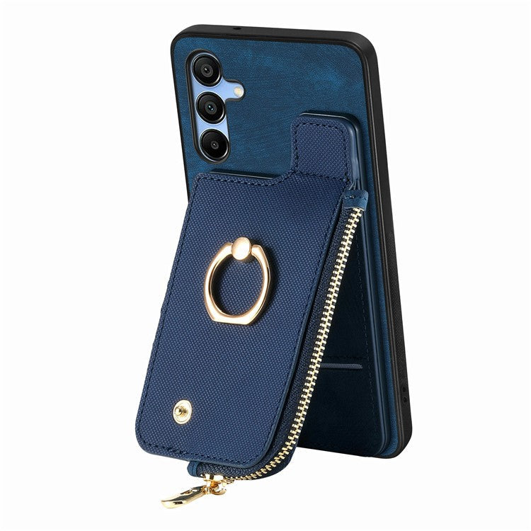 For Samsung Galaxy A16 4G / 5G Case Zipper Pocket Kickstand Leather Phone Back Cover - Blue