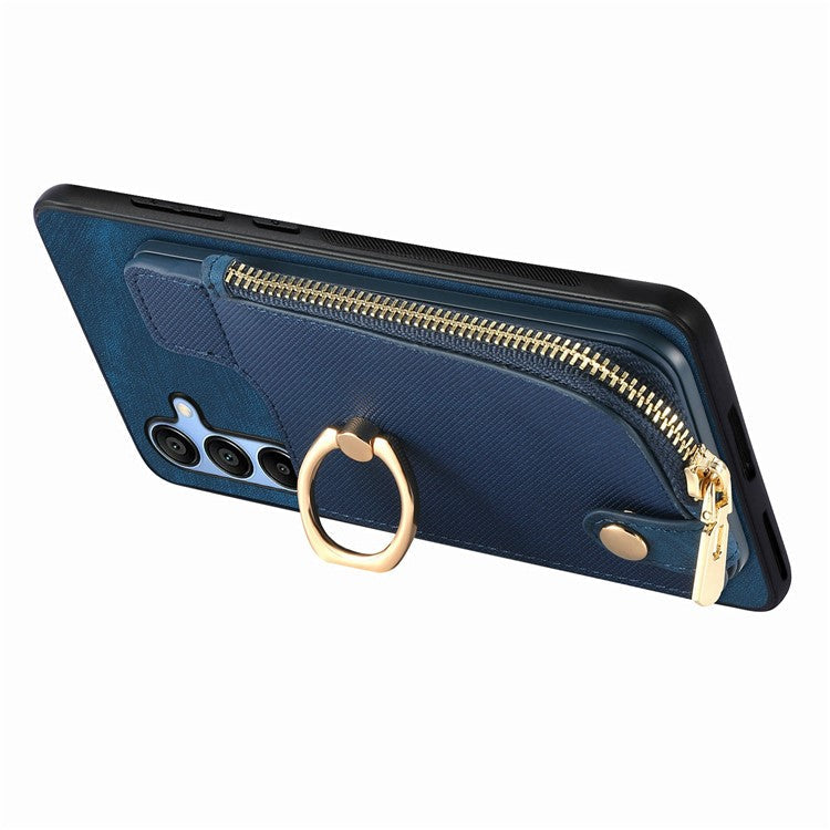 For Samsung Galaxy A16 4G / 5G Case Zipper Pocket Kickstand Leather Phone Back Cover - Blue