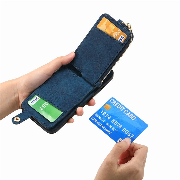 For Samsung Galaxy A16 4G / 5G Case Zipper Pocket Kickstand Leather Phone Back Cover - Blue