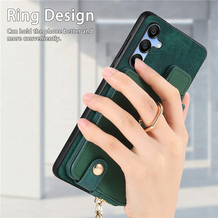 For Samsung Galaxy A16 4G / 5G Case Zipper Pocket Kickstand Leather Phone Back Cover - Blue