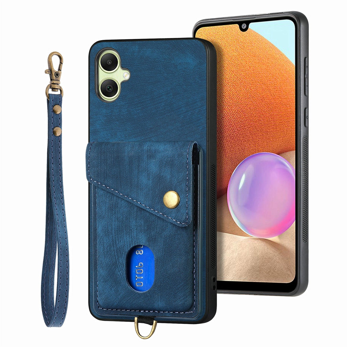 For Samsung Galaxy A06 Case with Card Slot Kickstand Leather TPU Phone Cover - Blue