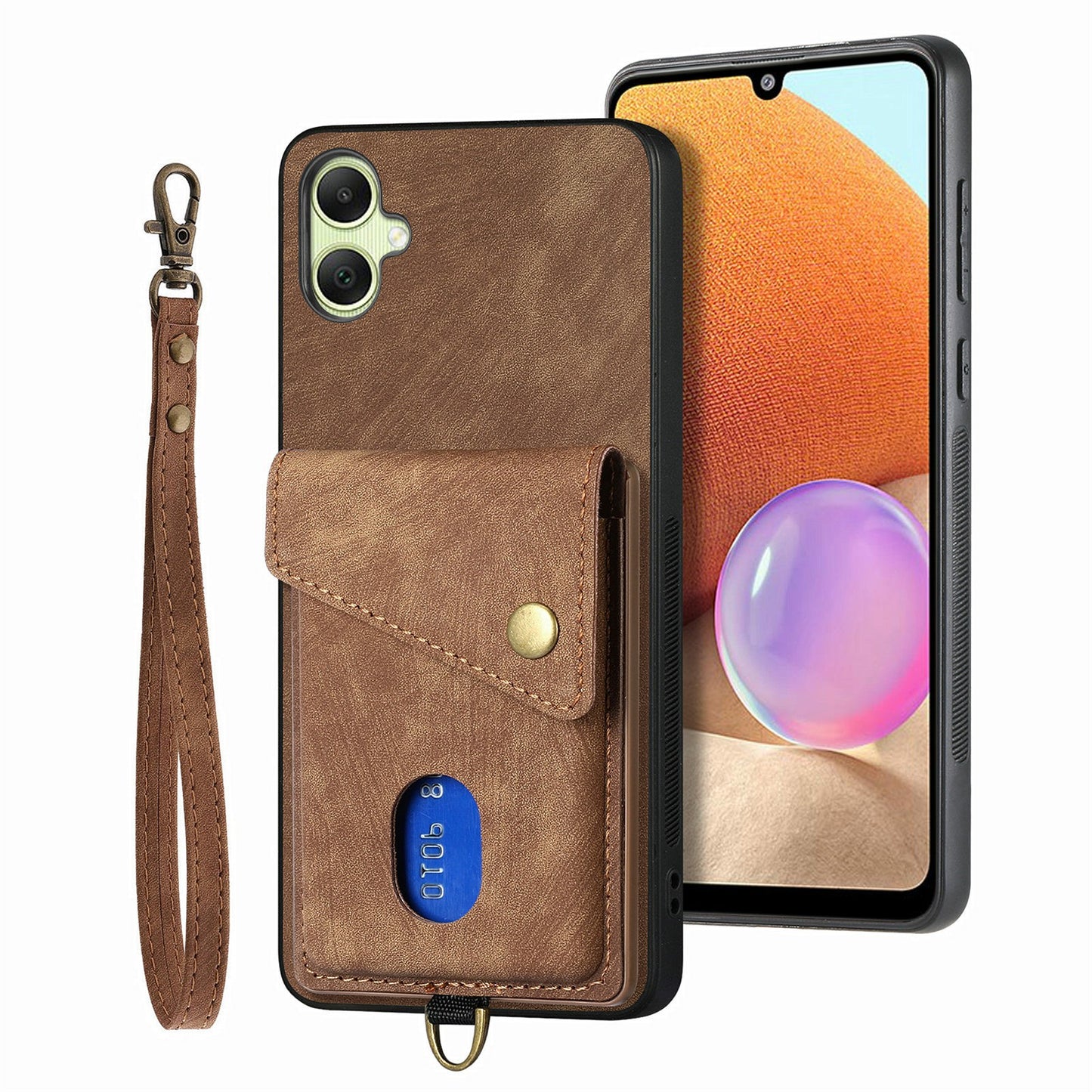 For Samsung Galaxy A06 Case with Card Slot Kickstand Leather TPU Phone Cover - Brown