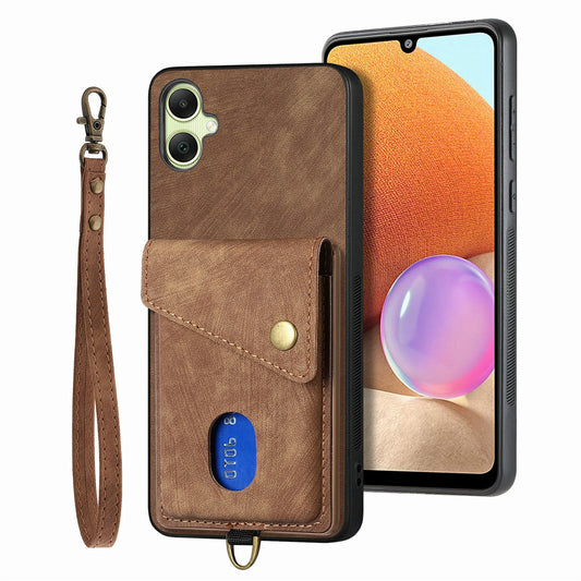 For Samsung Galaxy A06 Case with Card Slot Kickstand Leather TPU Phone Cover - Brown