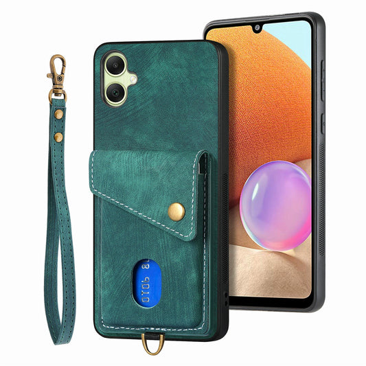 For Samsung Galaxy A06 Case with Card Slot Kickstand Leather TPU Phone Cover - Green