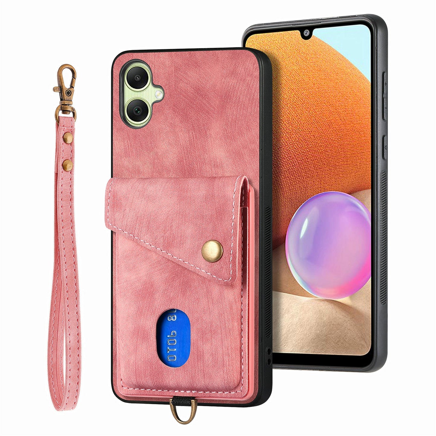 For Samsung Galaxy A06 Case with Card Slot Kickstand Leather TPU Phone Cover - Pink