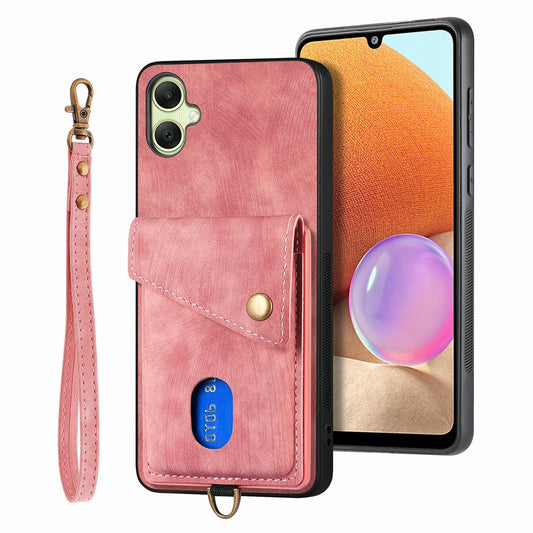 For Samsung Galaxy A06 Case with Card Slot Kickstand Leather TPU Phone Cover - Pink