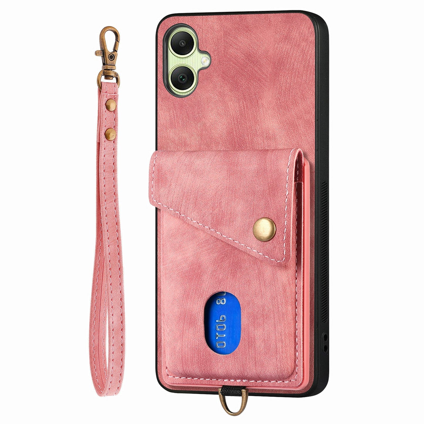 For Samsung Galaxy A06 Case with Card Slot Kickstand Leather TPU Phone Cover - Pink