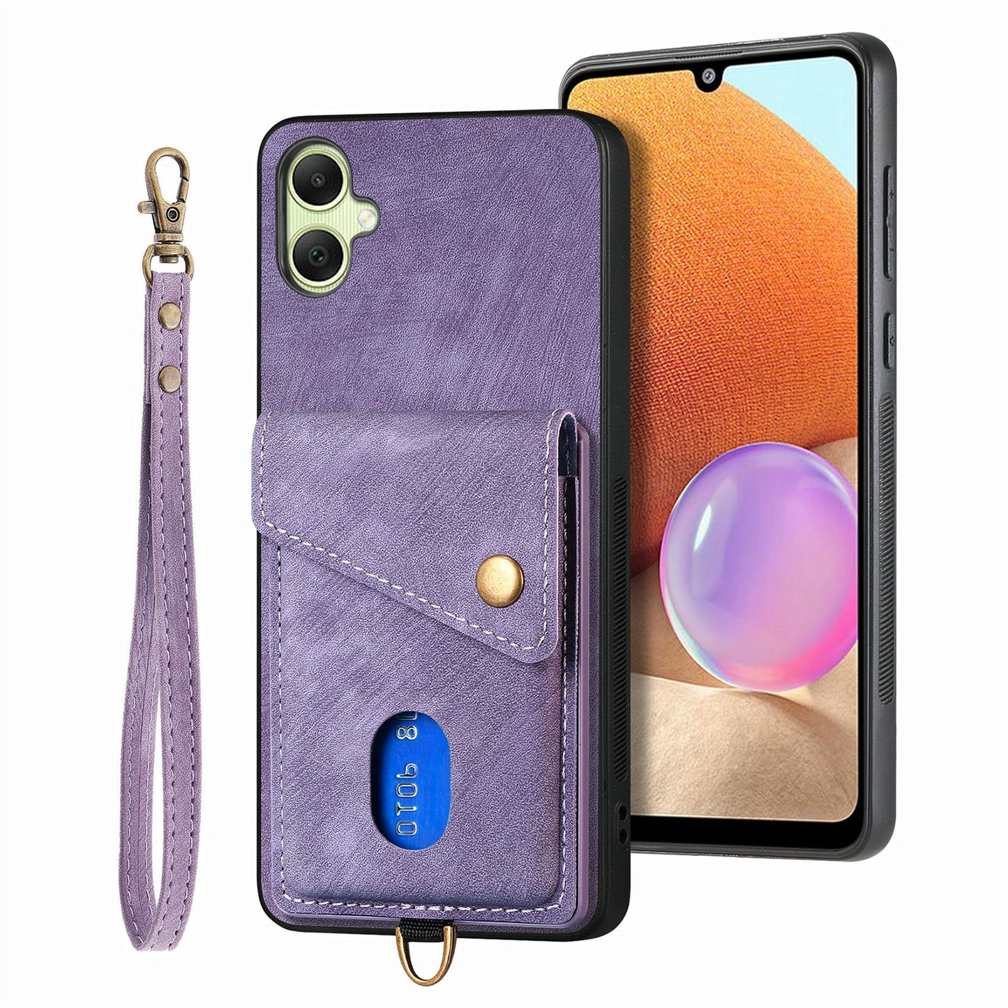 For Samsung Galaxy A06 Case with Card Slot Kickstand Leather TPU Phone Cover - Purple