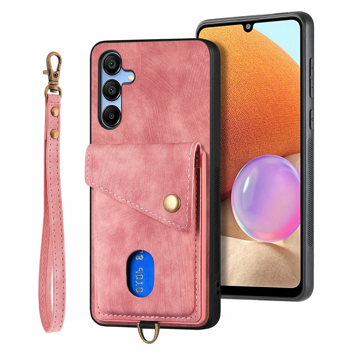 For Samsung Galaxy A16 4G / 5G Case with Card Slot Kickstand Leather TPU Phone Cover - Pink