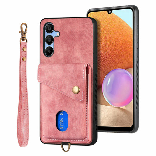 For Samsung Galaxy A16 4G / 5G Case with Card Slot Kickstand Leather TPU Phone Cover - Pink