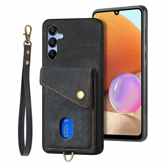 For Samsung Galaxy A16 4G / 5G Case with Card Slot Kickstand Leather TPU Phone Cover - Black