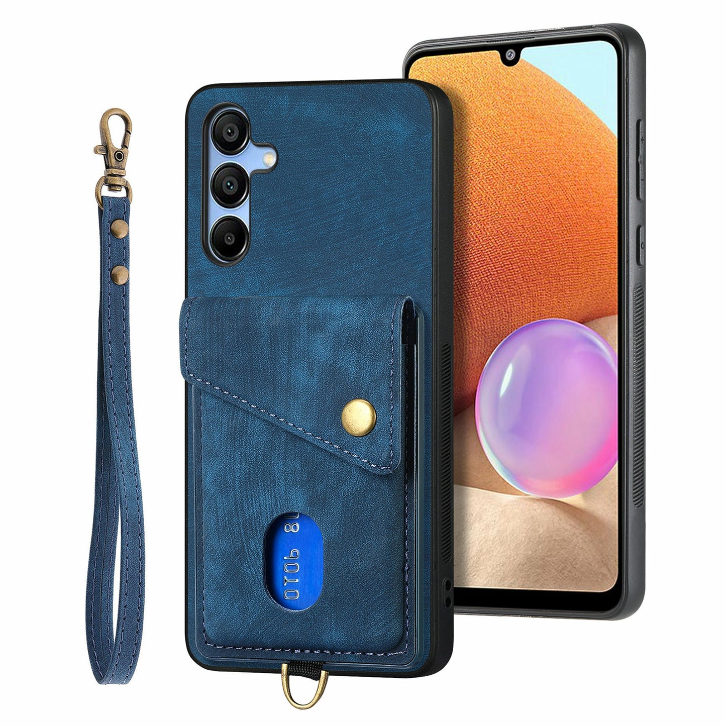 For Samsung Galaxy A16 4G / 5G Case with Card Slot Kickstand Leather TPU Phone Cover - Blue