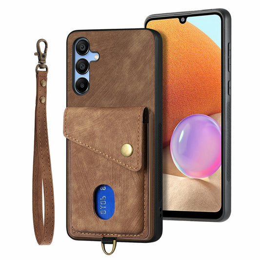 For Samsung Galaxy A16 4G / 5G Case with Card Slot Kickstand Leather TPU Phone Cover - Brown
