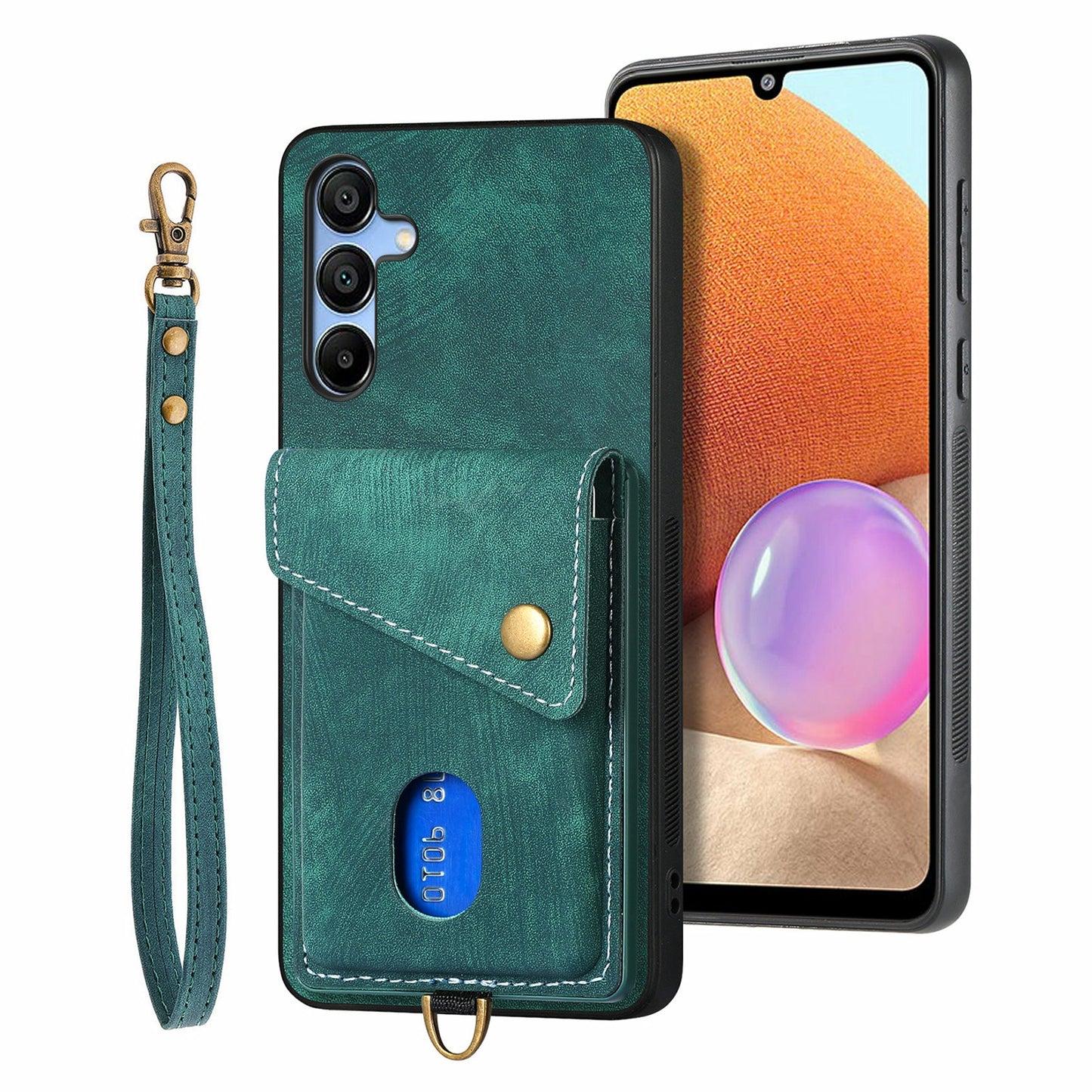For Samsung Galaxy A16 4G / 5G Case with Card Slot Kickstand Leather TPU Phone Cover - Green