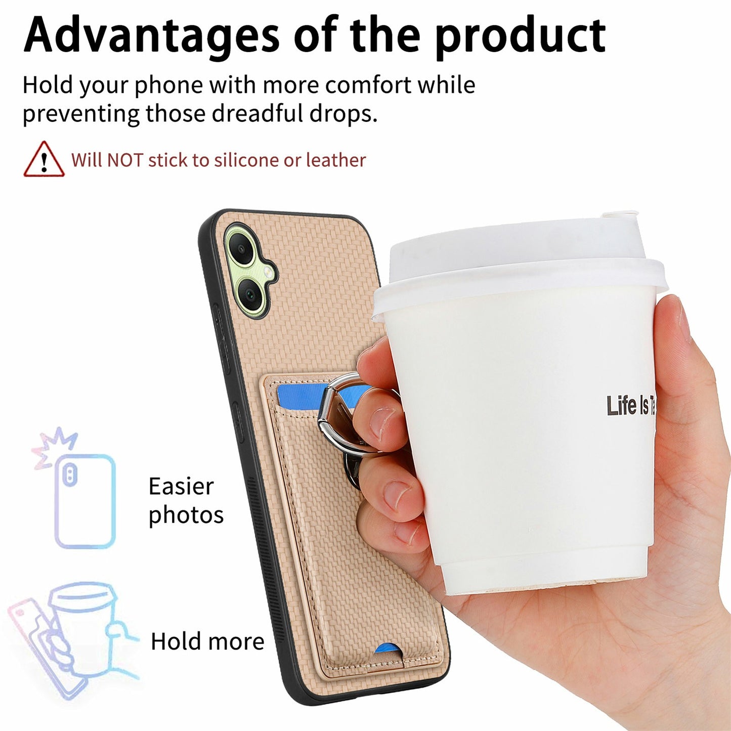 For Samsung Galaxy A06 Case Kickstand Leather Card Slots Back Cover Carbon Fiber Texture - Blue