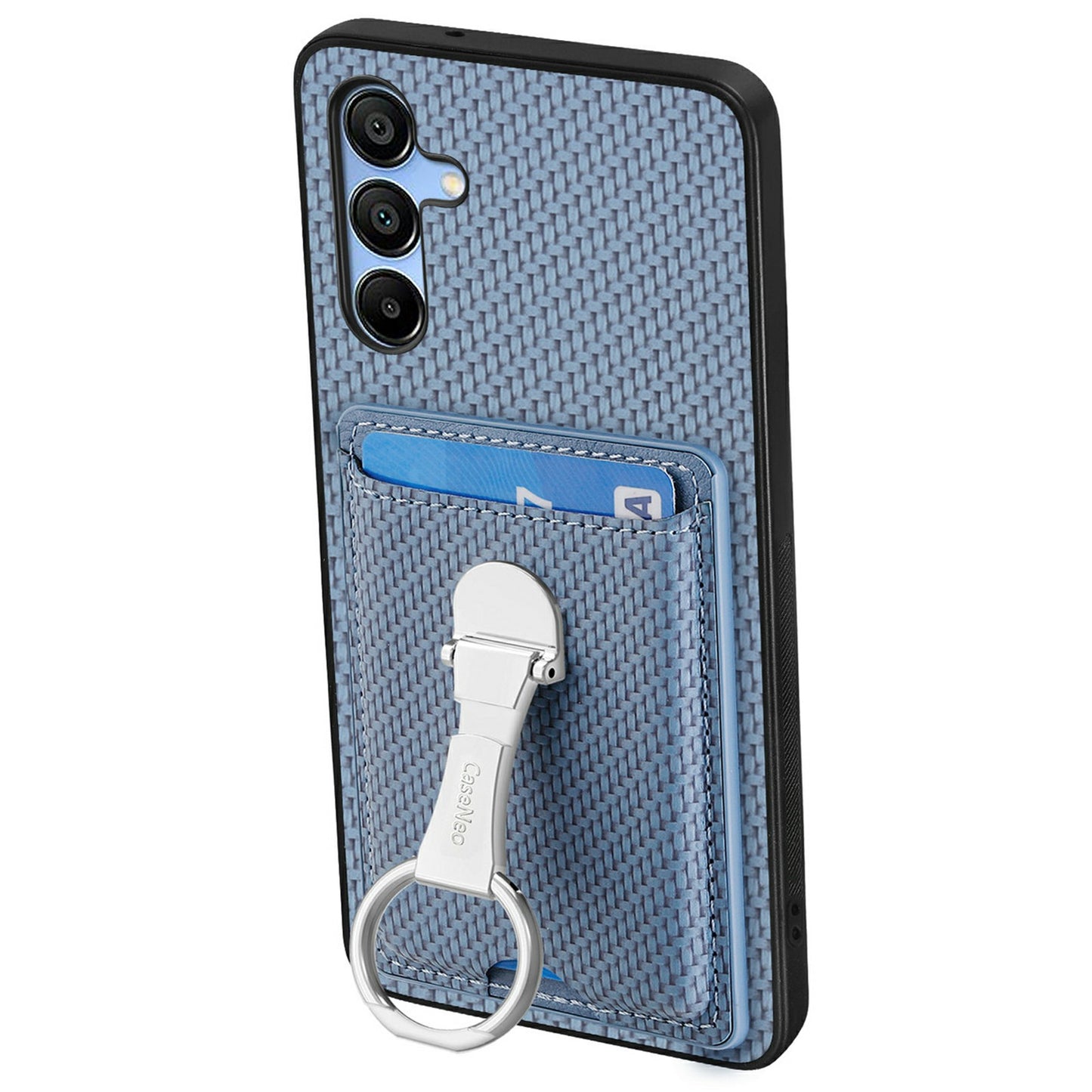 For Samsung Galaxy A16 4G / 5G Case Kickstand Leather Card Slots Back Cover Carbon Fiber Texture - Blue