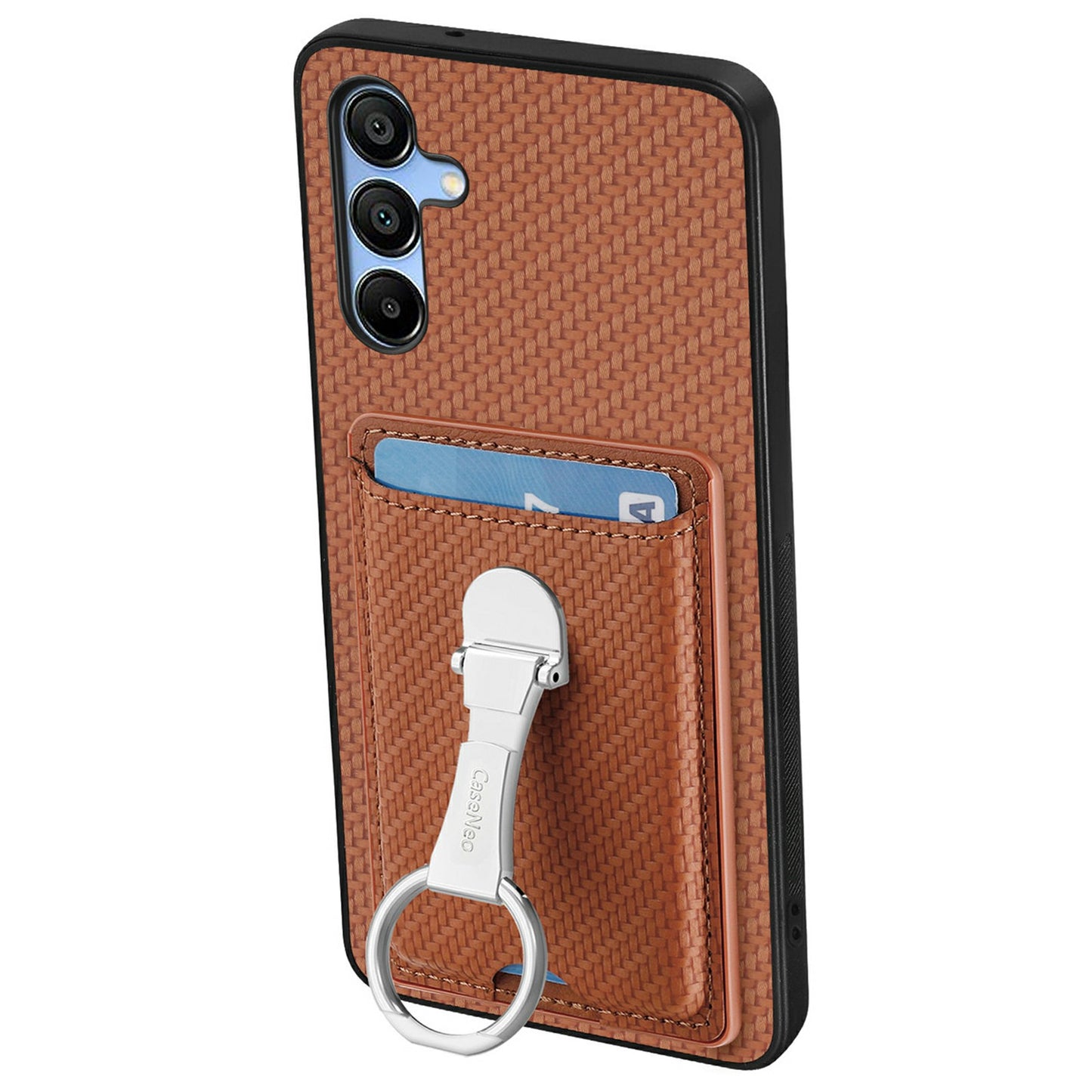 For Samsung Galaxy A16 4G / 5G Case Kickstand Leather Card Slots Back Cover Carbon Fiber Texture - Brown
