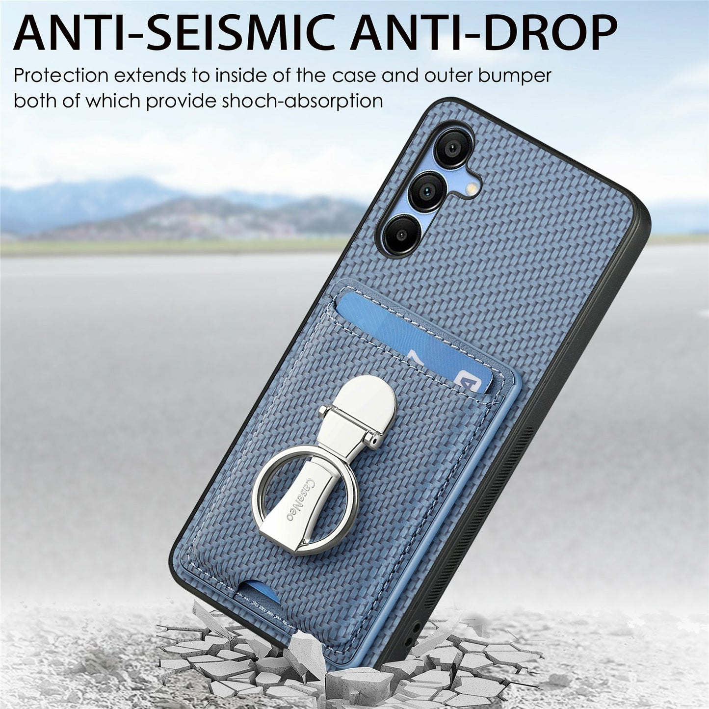 For Samsung Galaxy A16 4G / 5G Case Kickstand Leather Card Slots Back Cover Carbon Fiber Texture - Khaki