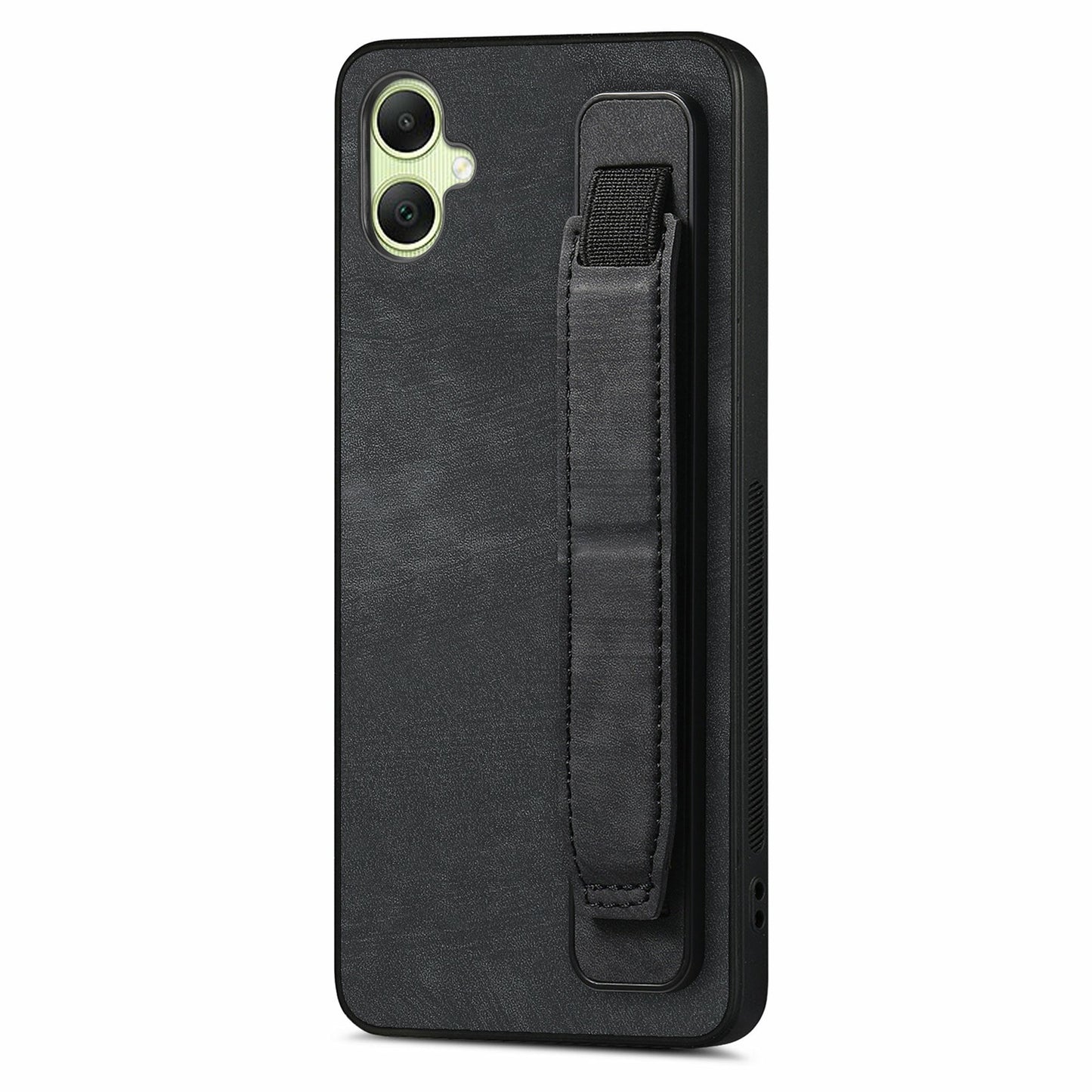 For Samsung Galaxy A06 Case Wristband Leather + TPU Phone Cover - Black