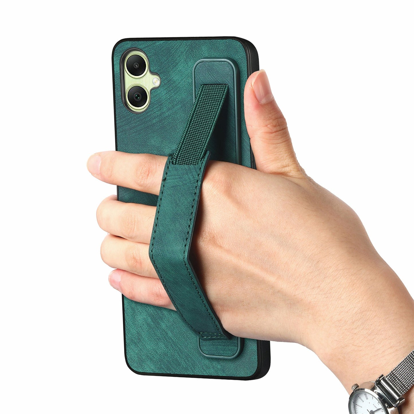 For Samsung Galaxy A06 Case Wristband Leather + TPU Phone Cover - Green