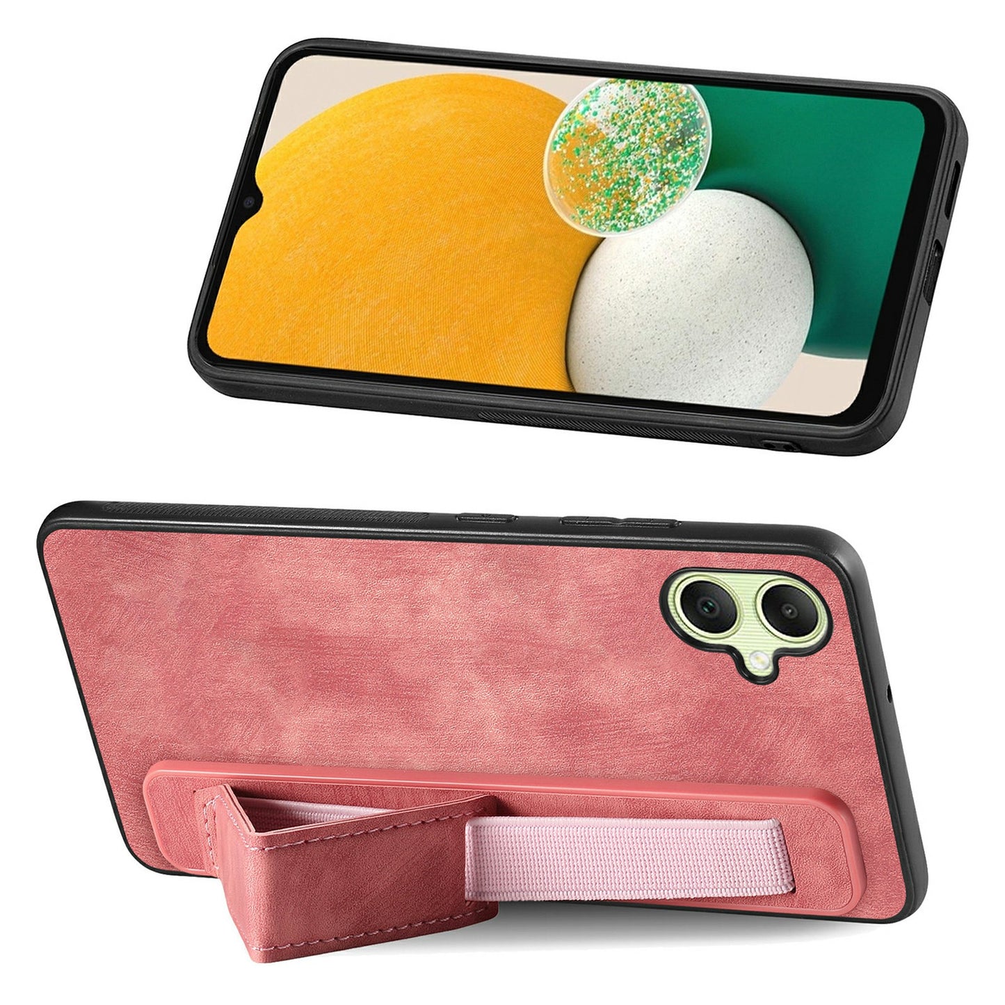 For Samsung Galaxy A06 Case Wristband Leather + TPU Phone Cover - Pink