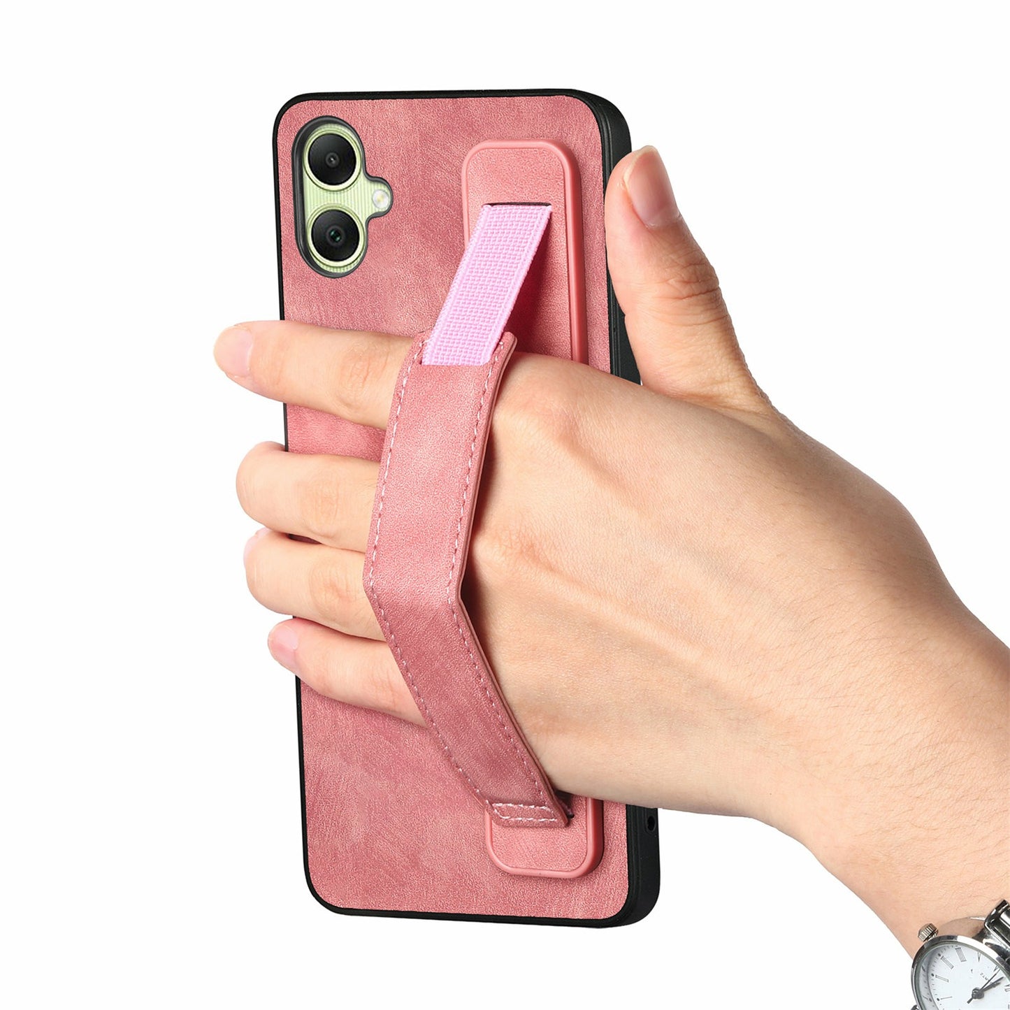 For Samsung Galaxy A06 Case Wristband Leather + TPU Phone Cover - Pink