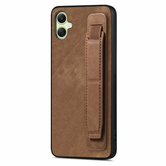 For Samsung Galaxy A06 Case Wristband Leather + TPU Phone Cover - Brown