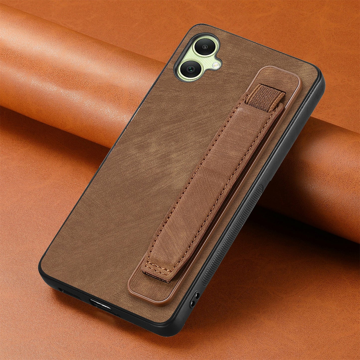 For Samsung Galaxy A06 Case Wristband Leather + TPU Phone Cover - Brown