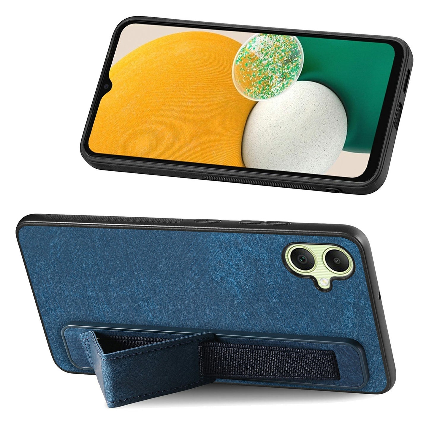 For Samsung Galaxy A06 Case Wristband Leather + TPU Phone Cover - Blue