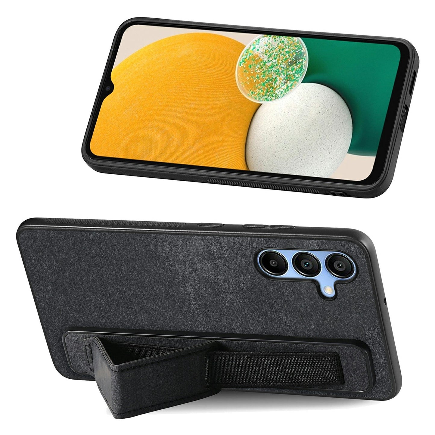 For Samsung Galaxy A16 4G / 5G Case Wristband Leather + TPU Phone Cover - Black