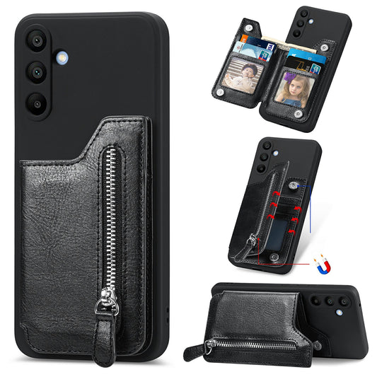 For Samsung Galaxy A16 4G / 5G Case PU Leather+TPU Phone Cover with Zipper Pocket Wallet - Black
