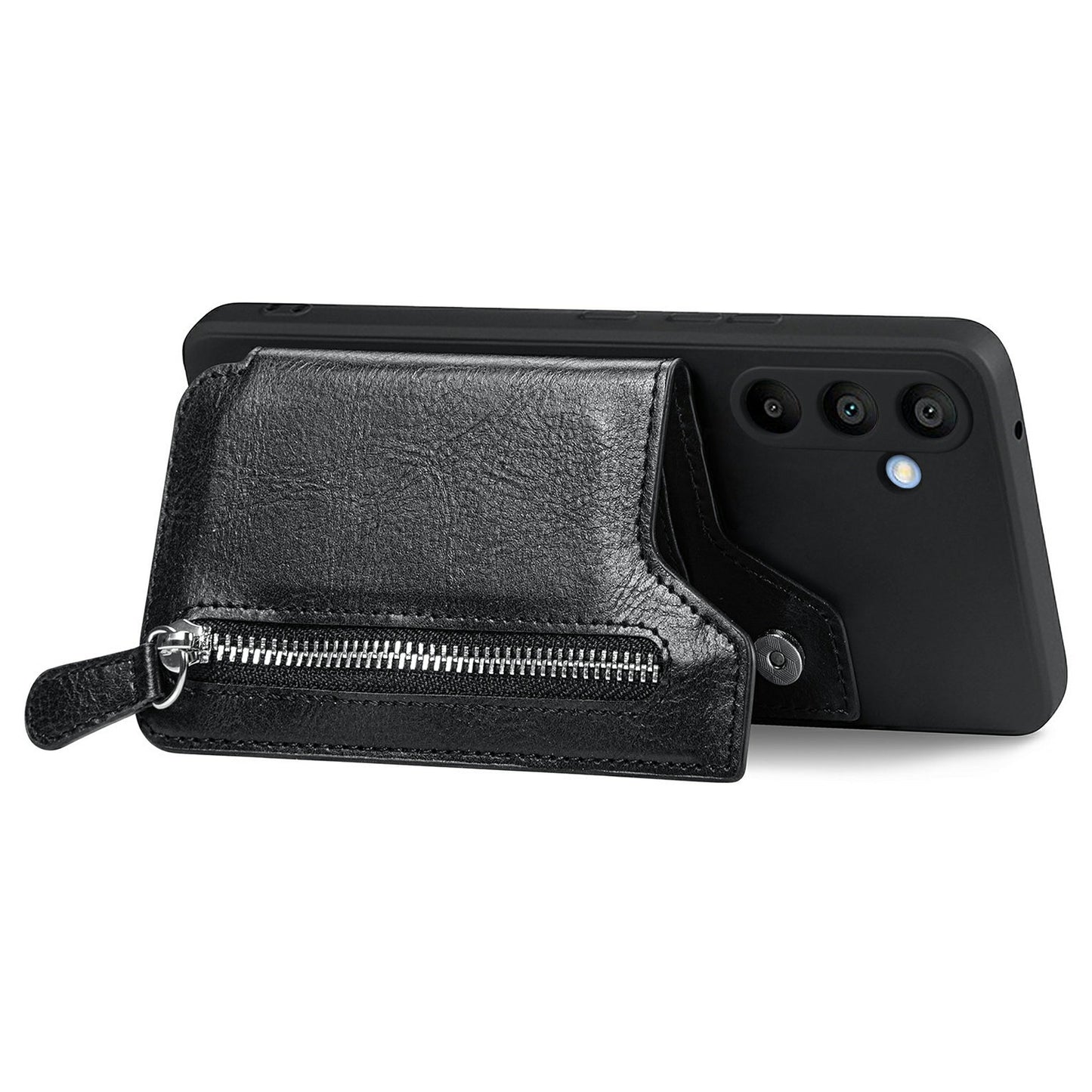 For Samsung Galaxy A16 4G / 5G Case PU Leather+TPU Phone Cover with Zipper Pocket Wallet - Black