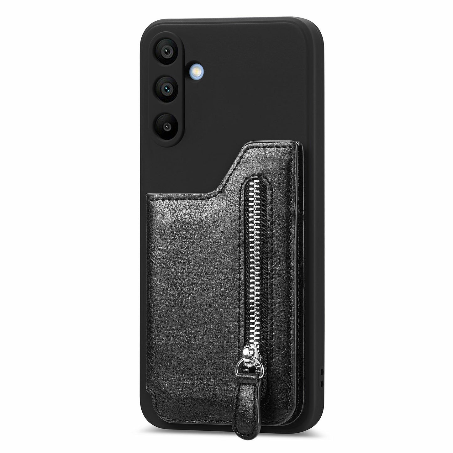 For Samsung Galaxy A16 4G / 5G Case PU Leather+TPU Phone Cover with Zipper Pocket Wallet - Black
