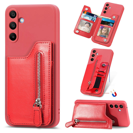 For Samsung Galaxy A16 4G / 5G Case PU Leather+TPU Phone Cover with Zipper Pocket Wallet - Red