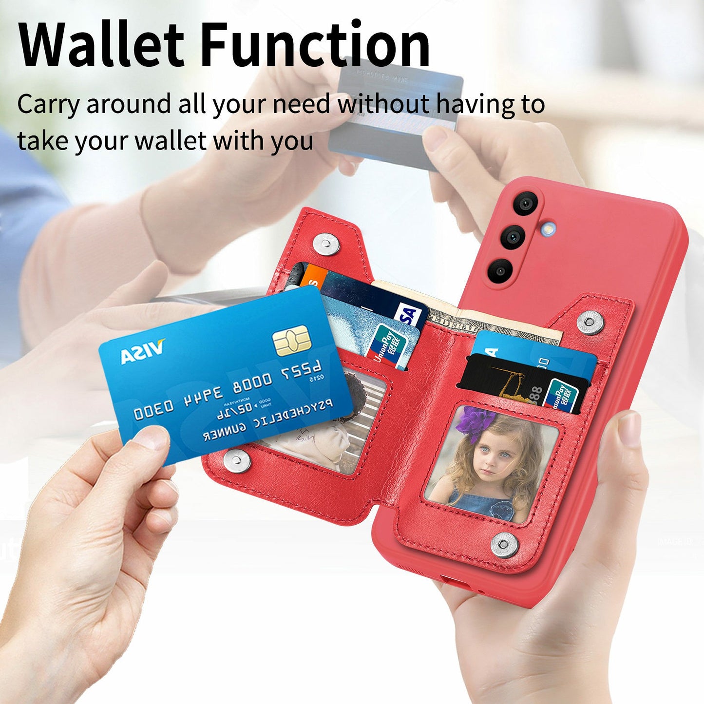 For Samsung Galaxy A16 4G / 5G Case PU Leather+TPU Phone Cover with Zipper Pocket Wallet - Red