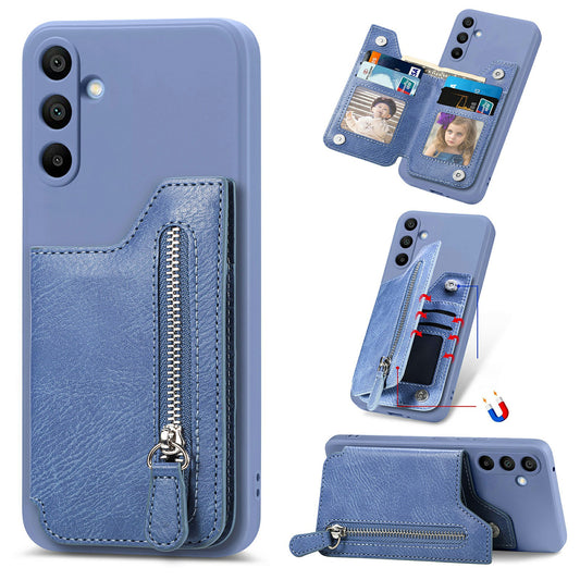 For Samsung Galaxy A16 4G / 5G Case PU Leather+TPU Phone Cover with Zipper Pocket Wallet - Blue