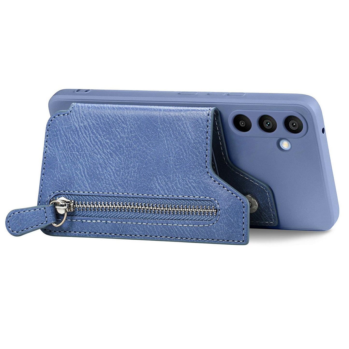 For Samsung Galaxy A16 4G / 5G Case PU Leather+TPU Phone Cover with Zipper Pocket Wallet - Blue