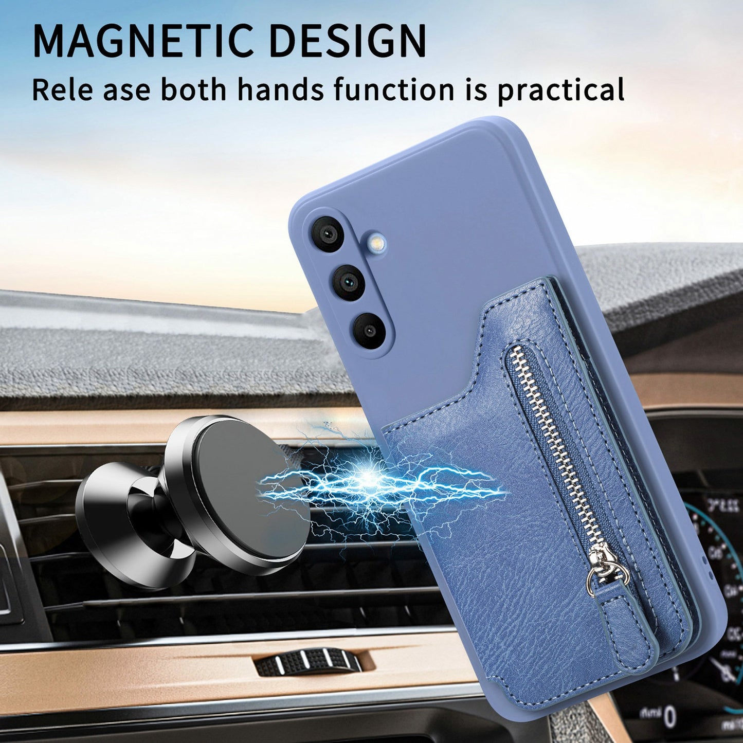 For Samsung Galaxy A16 4G / 5G Case PU Leather+TPU Phone Cover with Zipper Pocket Wallet - Blue