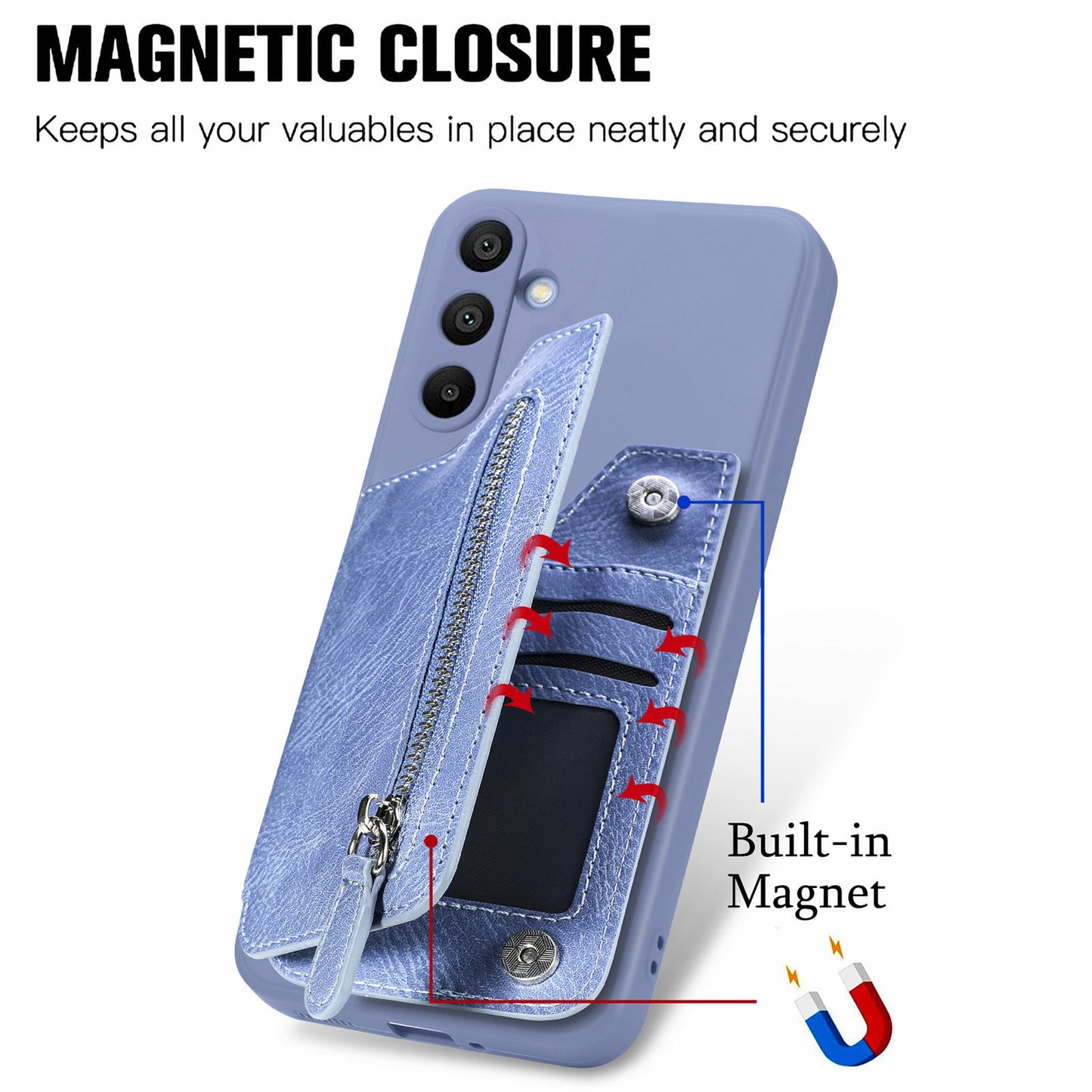 For Samsung Galaxy A16 4G / 5G Case PU Leather+TPU Phone Cover with Zipper Pocket Wallet - Blue