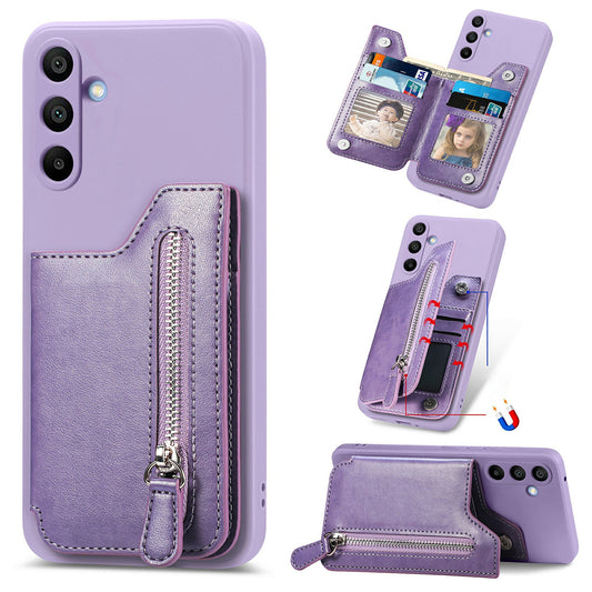 For Samsung Galaxy A16 4G / 5G Case PU Leather+TPU Phone Cover with Zipper Pocket Wallet - Purple