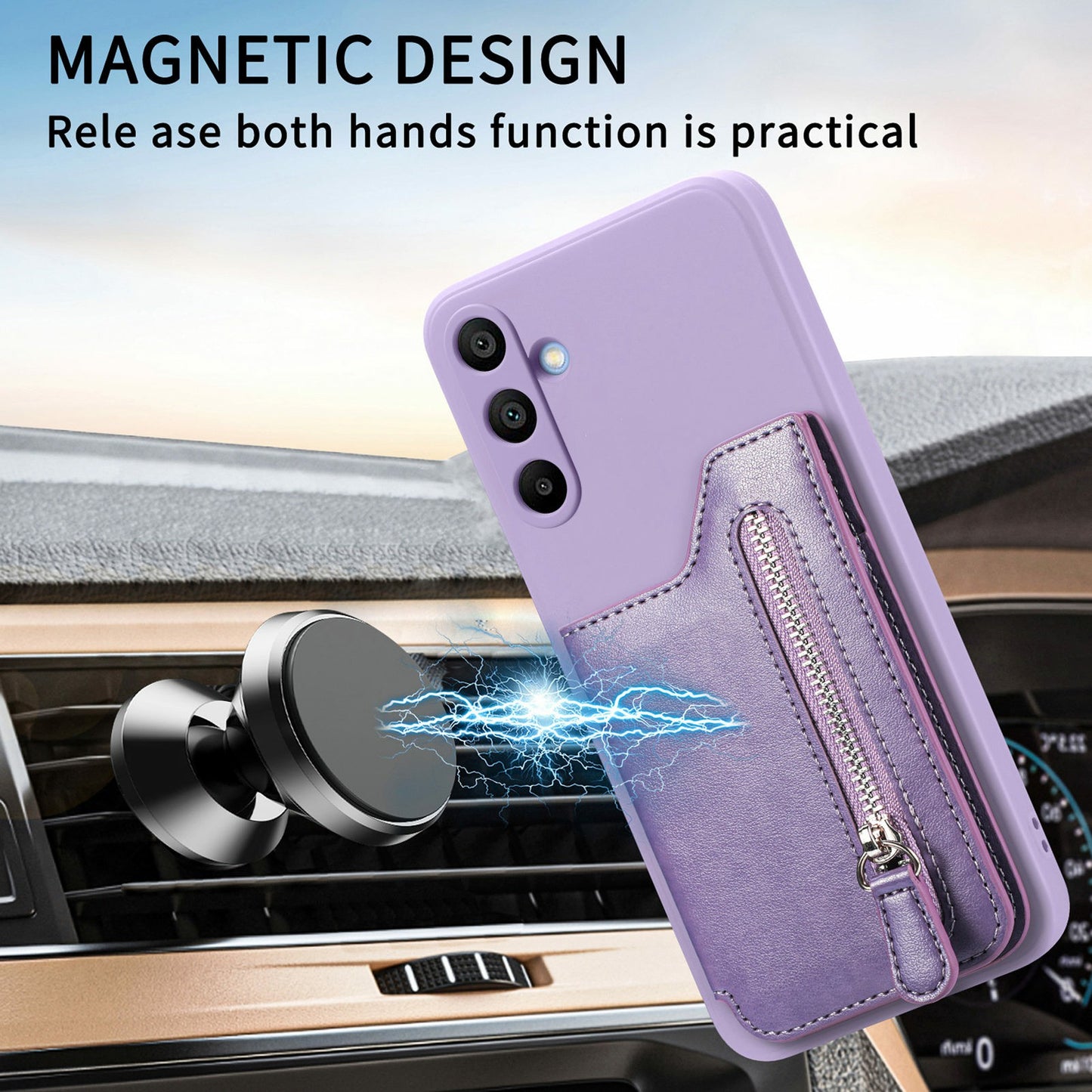 For Samsung Galaxy A16 4G / 5G Case PU Leather+TPU Phone Cover with Zipper Pocket Wallet - Purple