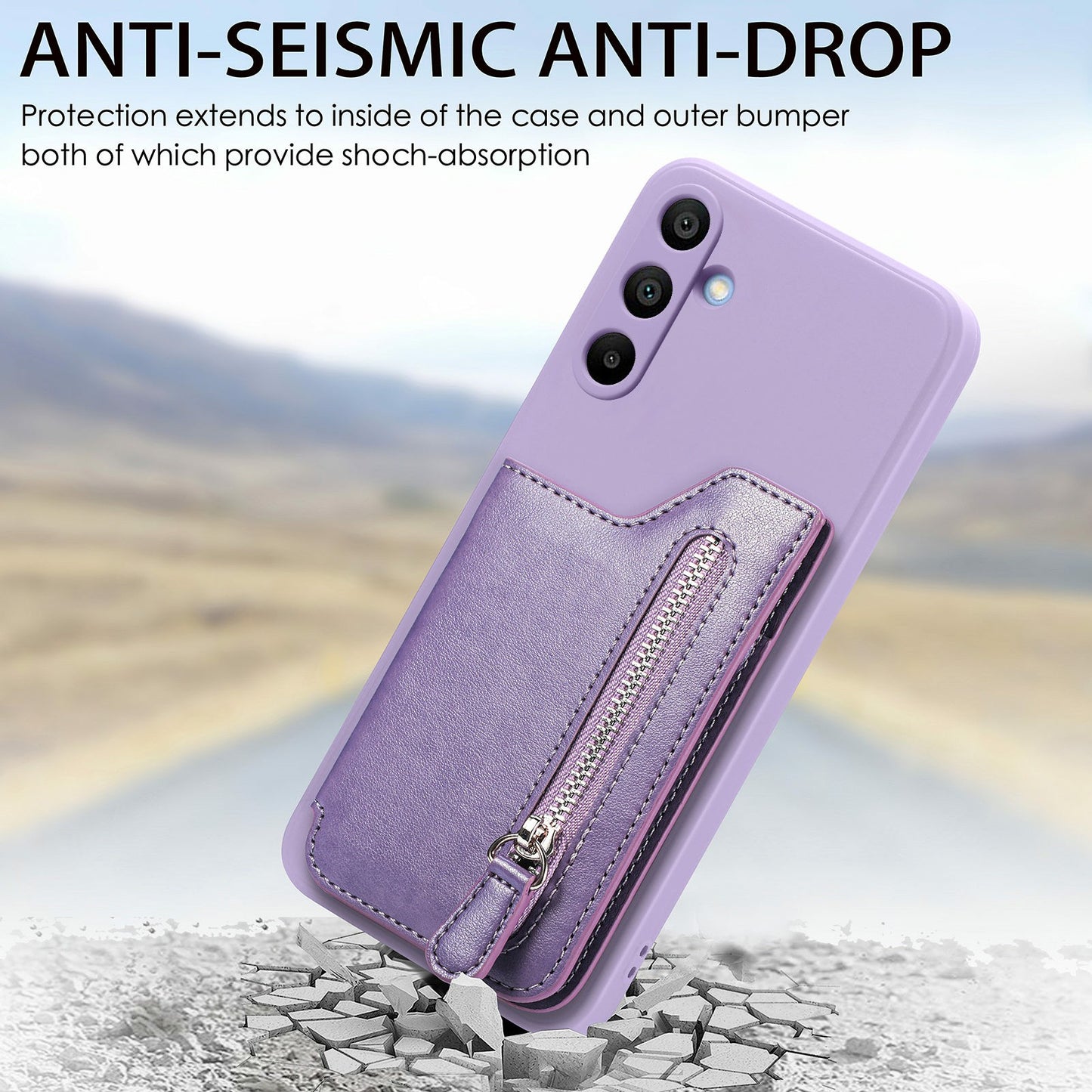 For Samsung Galaxy A16 4G / 5G Case PU Leather+TPU Phone Cover with Zipper Pocket Wallet - Purple