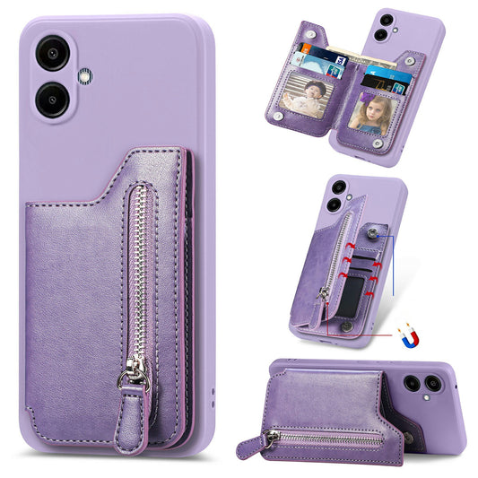 For Samsung Galaxy A06 Case PU Leather+TPU Phone Cover with Zipper Pocket Wallet - Purple
